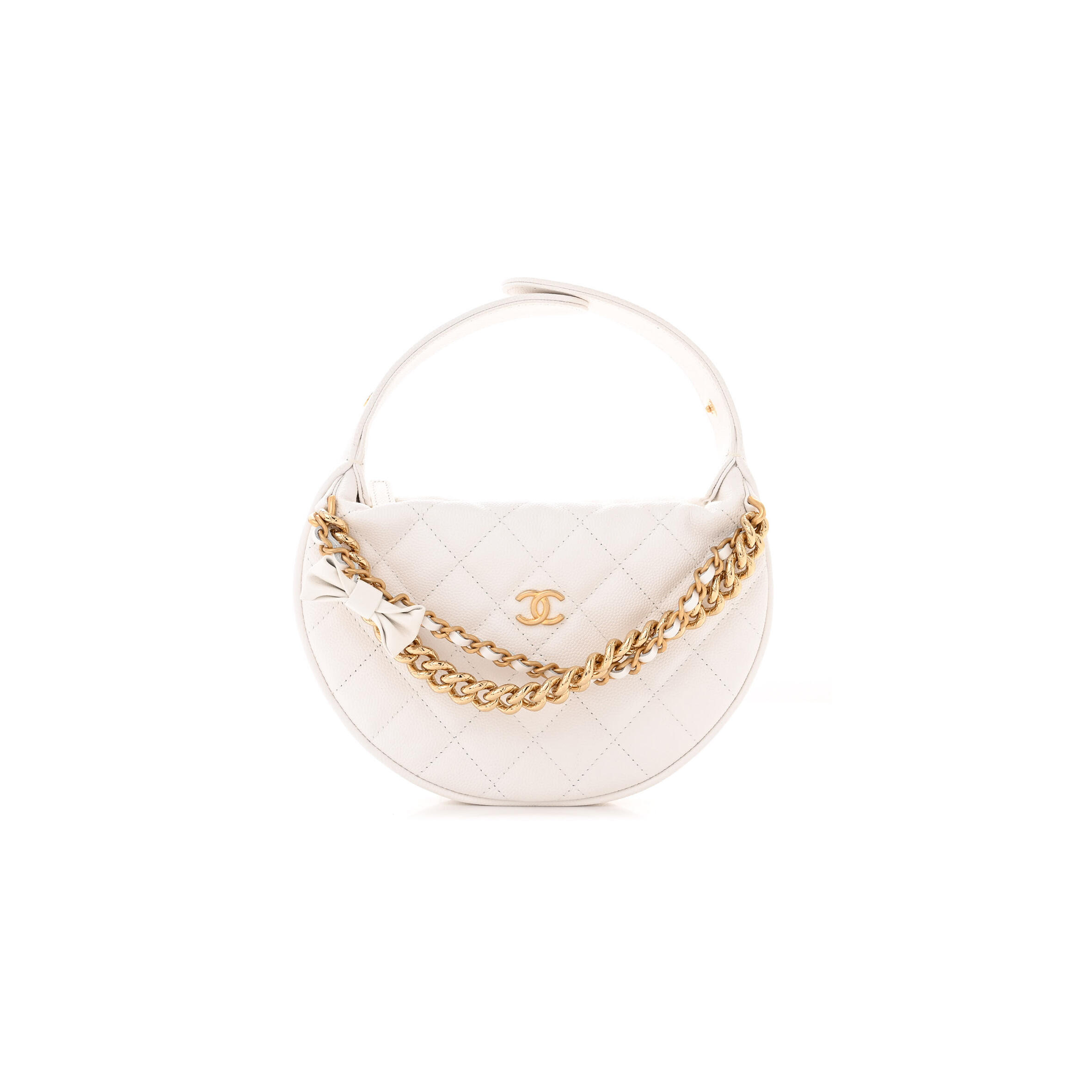 CHANEL MASTER SHINY CAVIAR QUILTED BOW POUCH HOBO WHITE 1470676 (19*13*4cm)